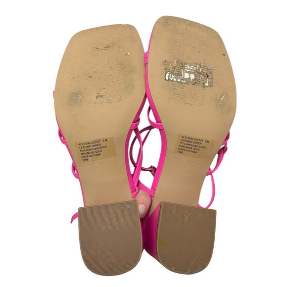 Steve Madden Alyce Square Toe Hot Pink Strappy Open Toe Block Heel Womens 6 - Picture 6 of 7